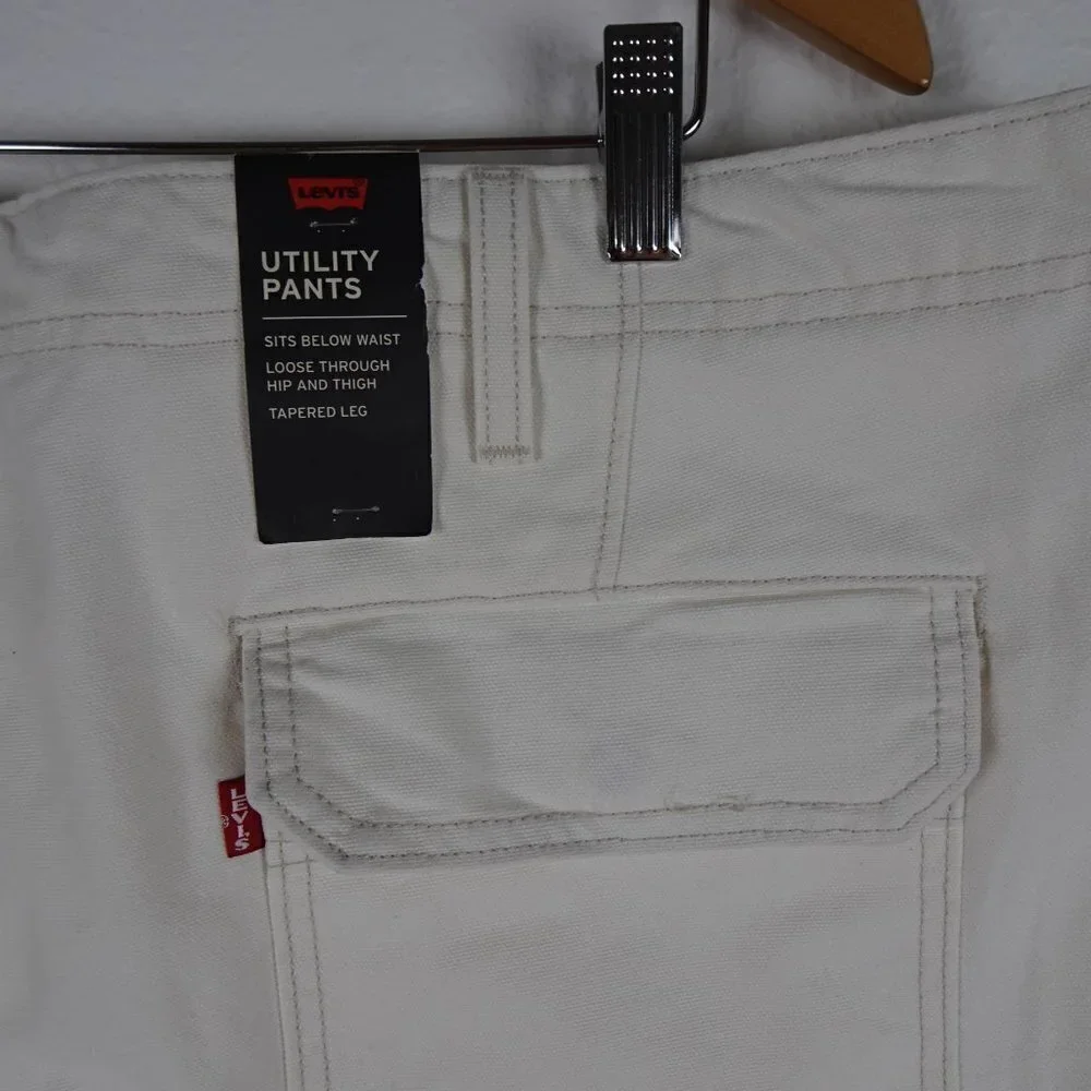 Levi's Utility Pants Jeans Men's 42x32 Off White Ivory Denim Tapered Pockets